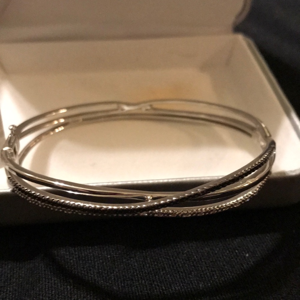 Diamond and silver bangle bracelet